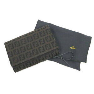 Fendi Zucchino Bi fold Wallet Zipper Brown Canvas Logo